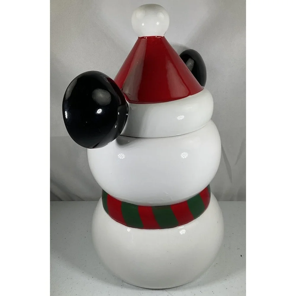 Disney Mickey Mouse Snowman With Scarf Holiday Christmas Cookie Jar Canister